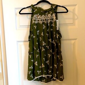 NWT! THML Green Floral & Embroidered Halter Top